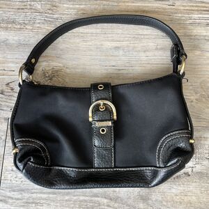 Y2K Chaps Hobo Bag Black Gold Hardware Small Shoulder Bag Vintage Grunge